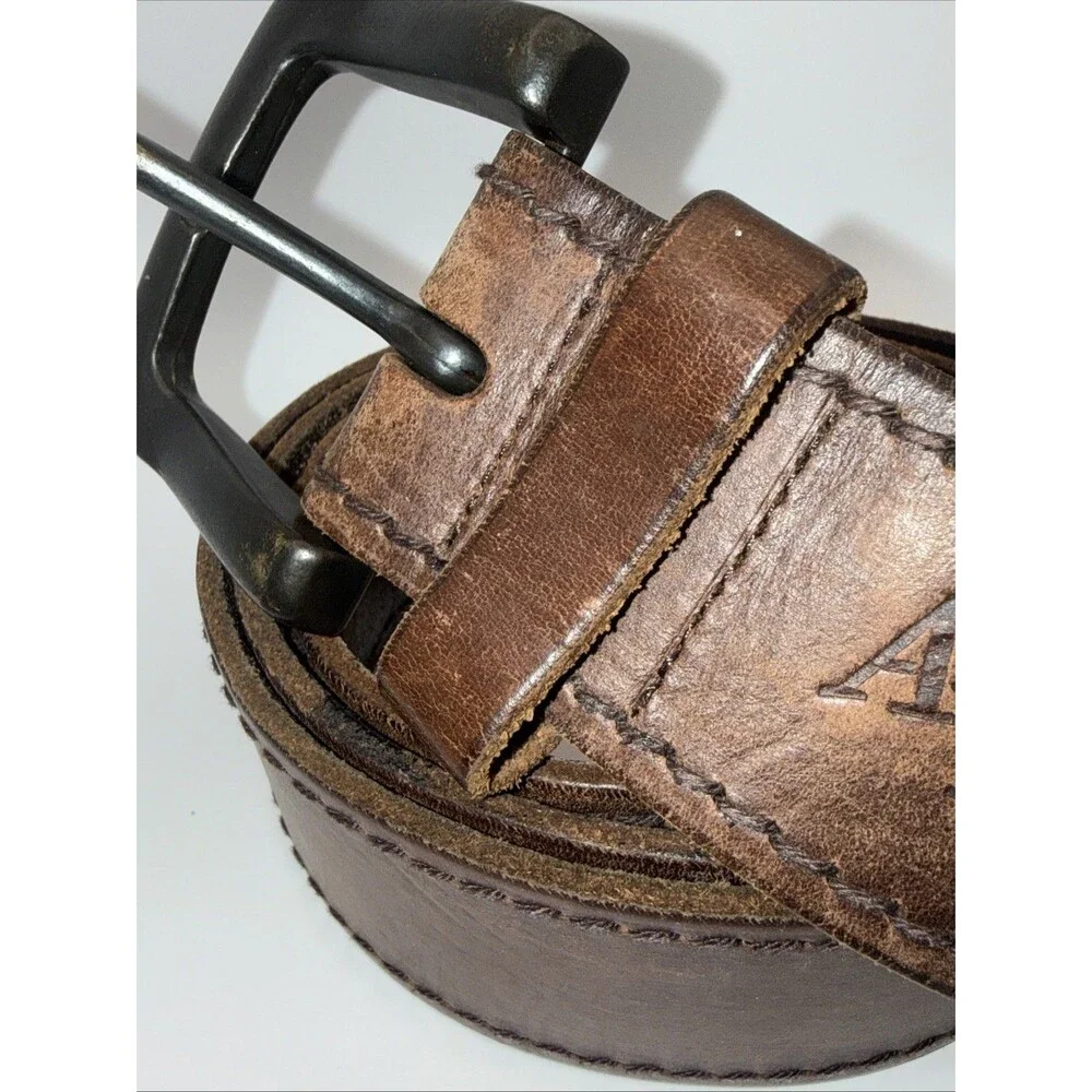 American Eagle Outfitters Belt Mens 38 Leather Embossed Brown Distressed Look 2”